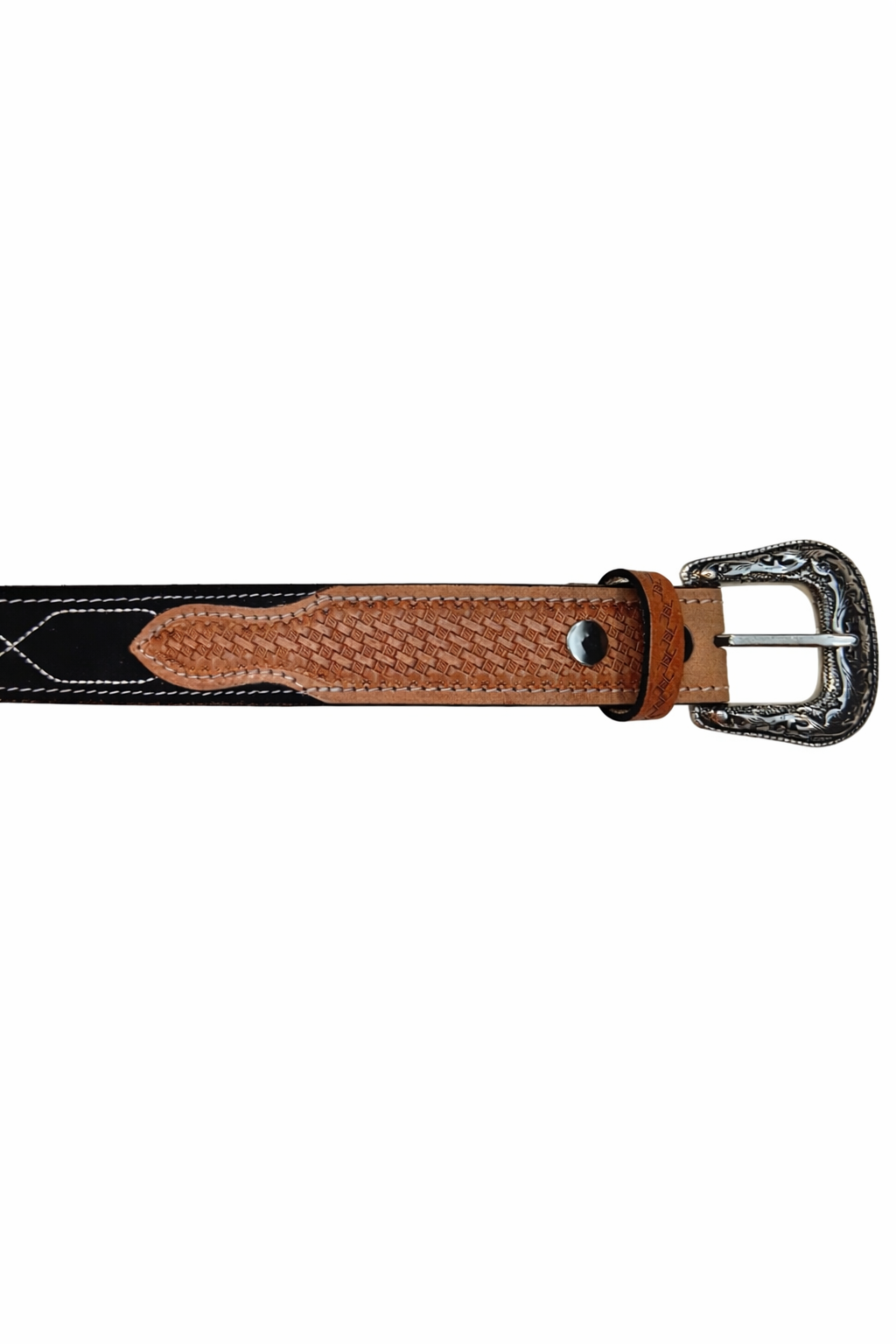 Western Stitch Genuine Suede & Hand Tooled Leather Belt -Black