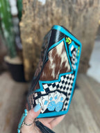 Turquoise Rocker Electric Rodeo Large Zippered Wallet