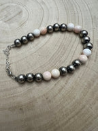 8mm Sterling Pearl Bracelet with Pink Conch — 6 inch