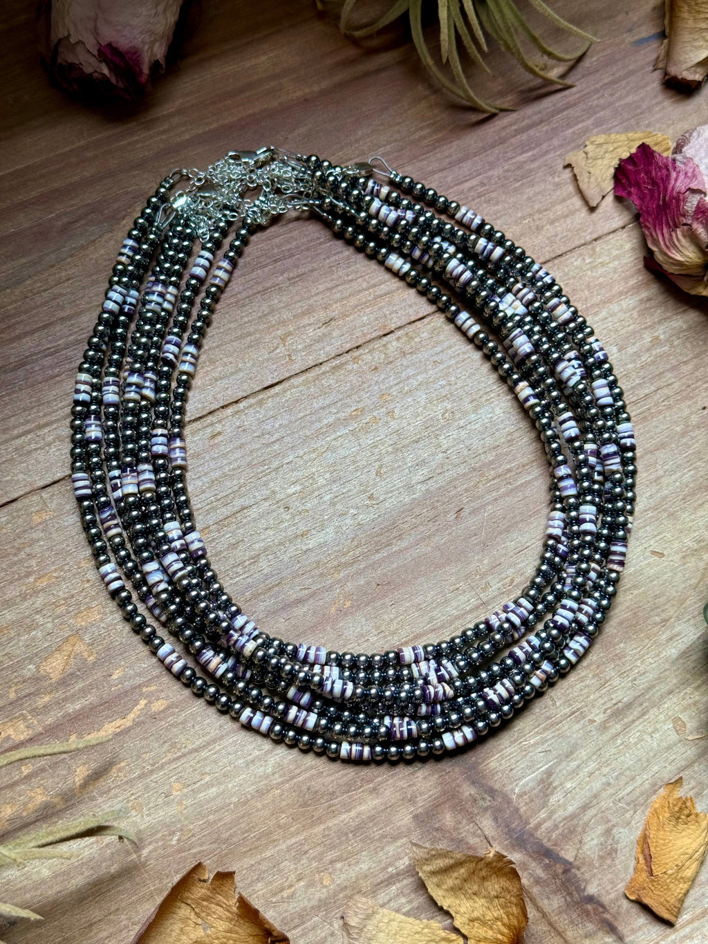 Wampum Shell & Sterling Silver Necklace 4mm 16"