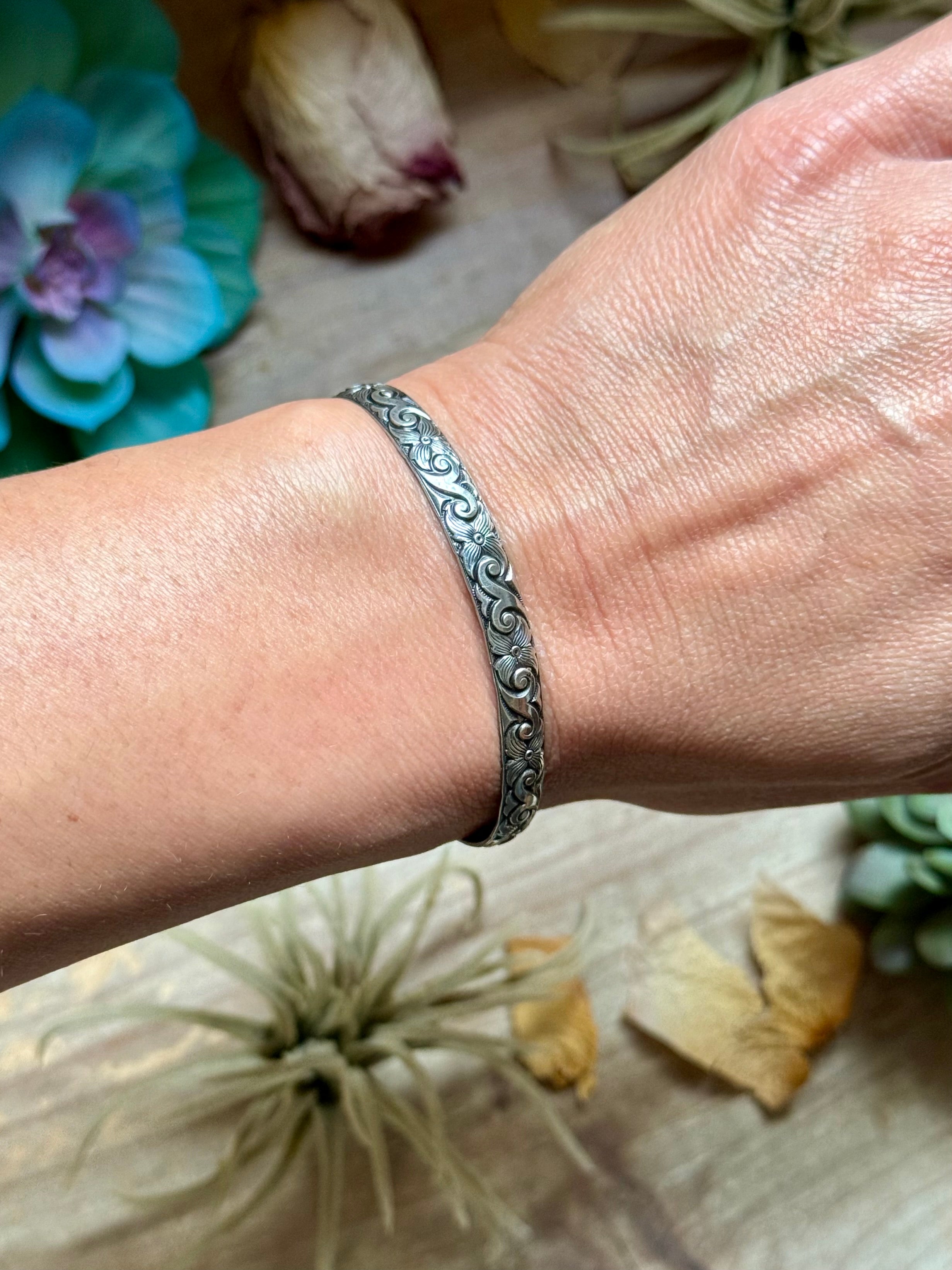 MJ Sterling Silver Cuff – Flexible Small Wrist Fit