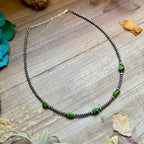 Green Nugget Turquoise & Sterling Silver Pearl Necklace