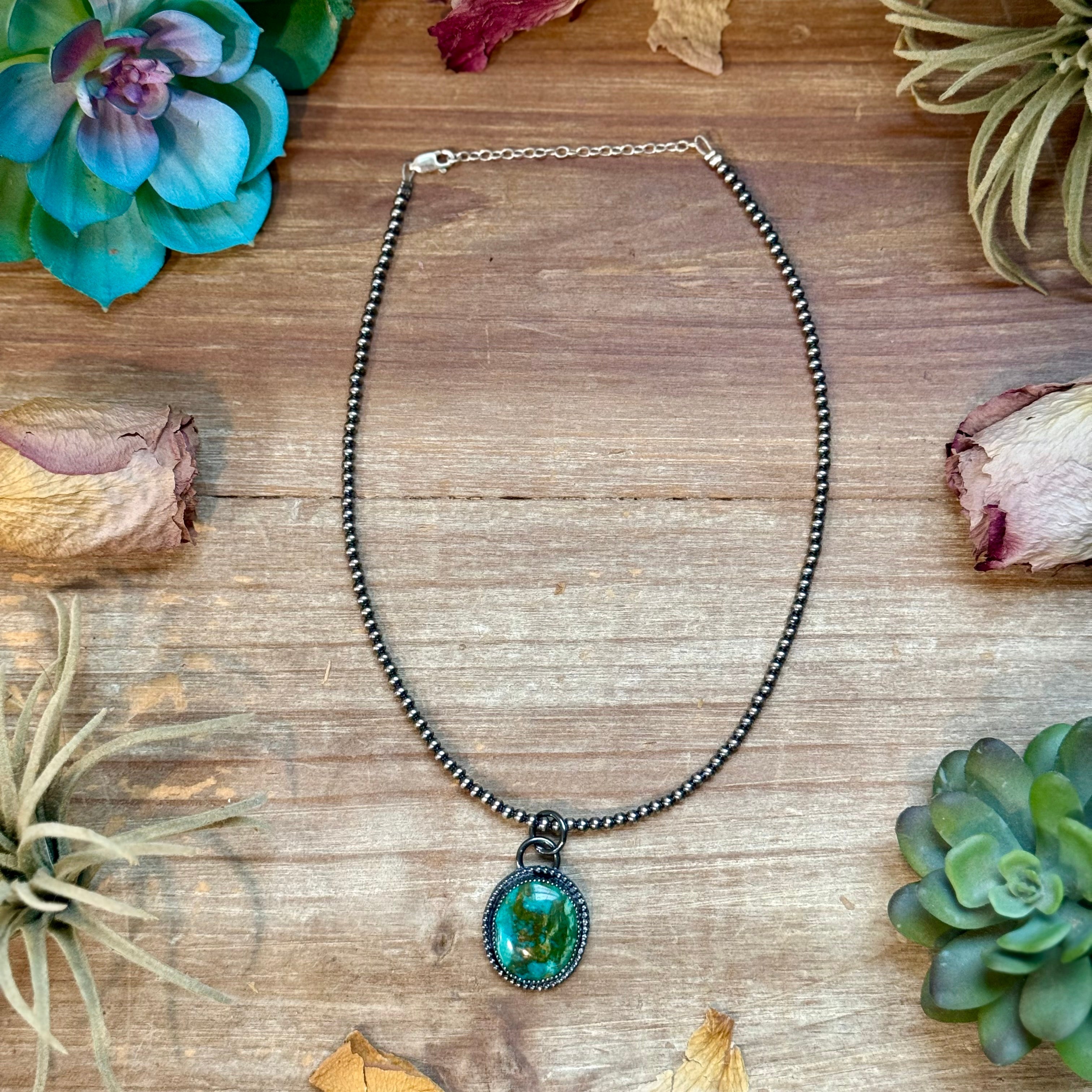 FREE Sterling Silver Pearl Necklace + MJ Green Turquoise Pendant
