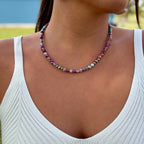 Purple Variscite & Sterling Pearl Necklace 18.25”