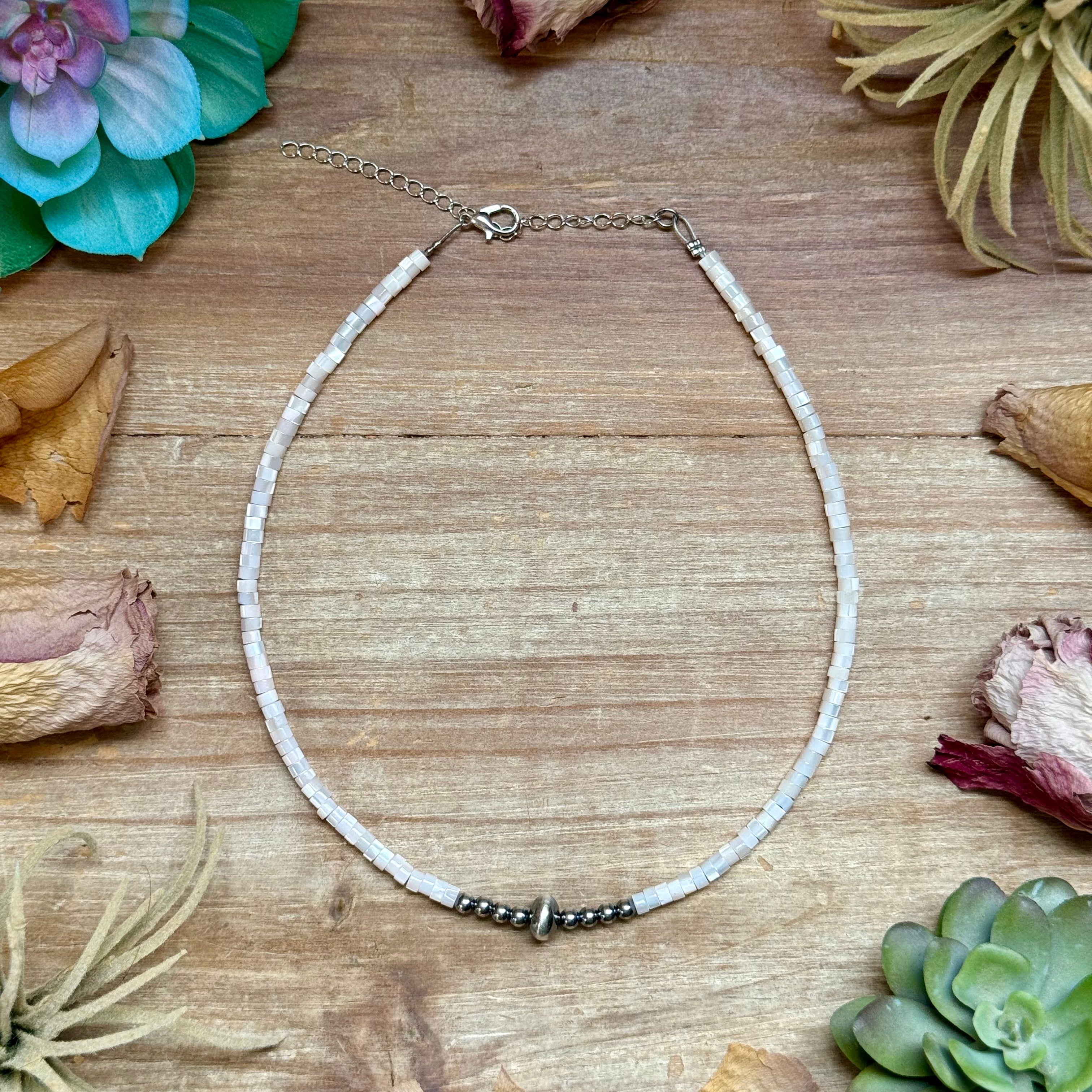 Cream Shell Heishi Necklace – 15"