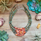Green Turquoise & Orange Spiny Oyster Fall Necklace