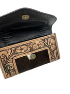 Tooled Leather Feather Detail Hair On Hide Wallet