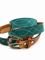 Western Stitch Genuine Suede & Hand Tooled Leather Belt -Turquoise