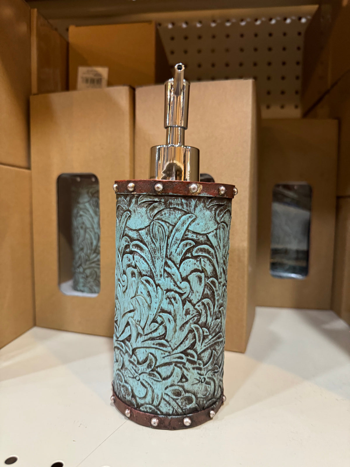 Turquoise Tooled Hand Soap Pump