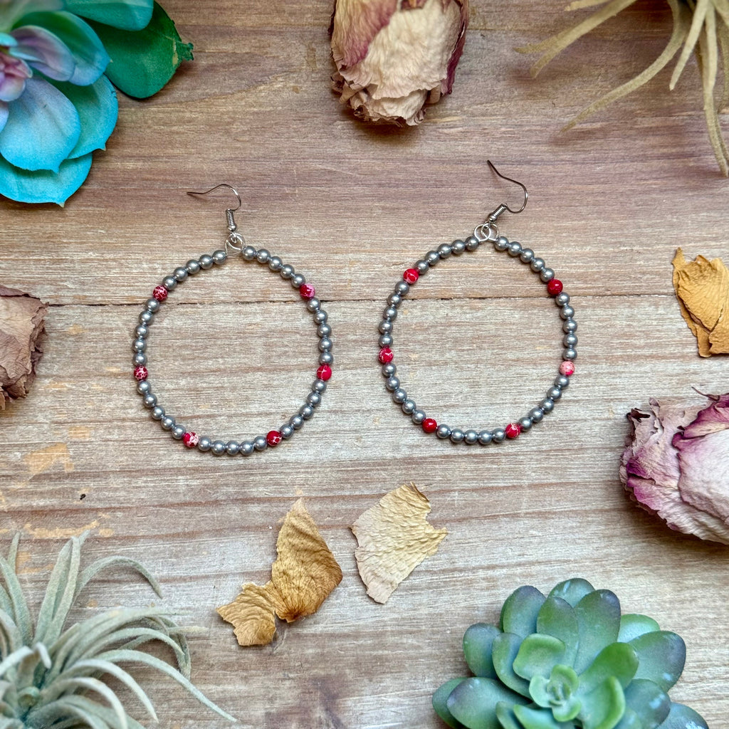 Pink Variscite & Silver-Plated Hoop Earrings
