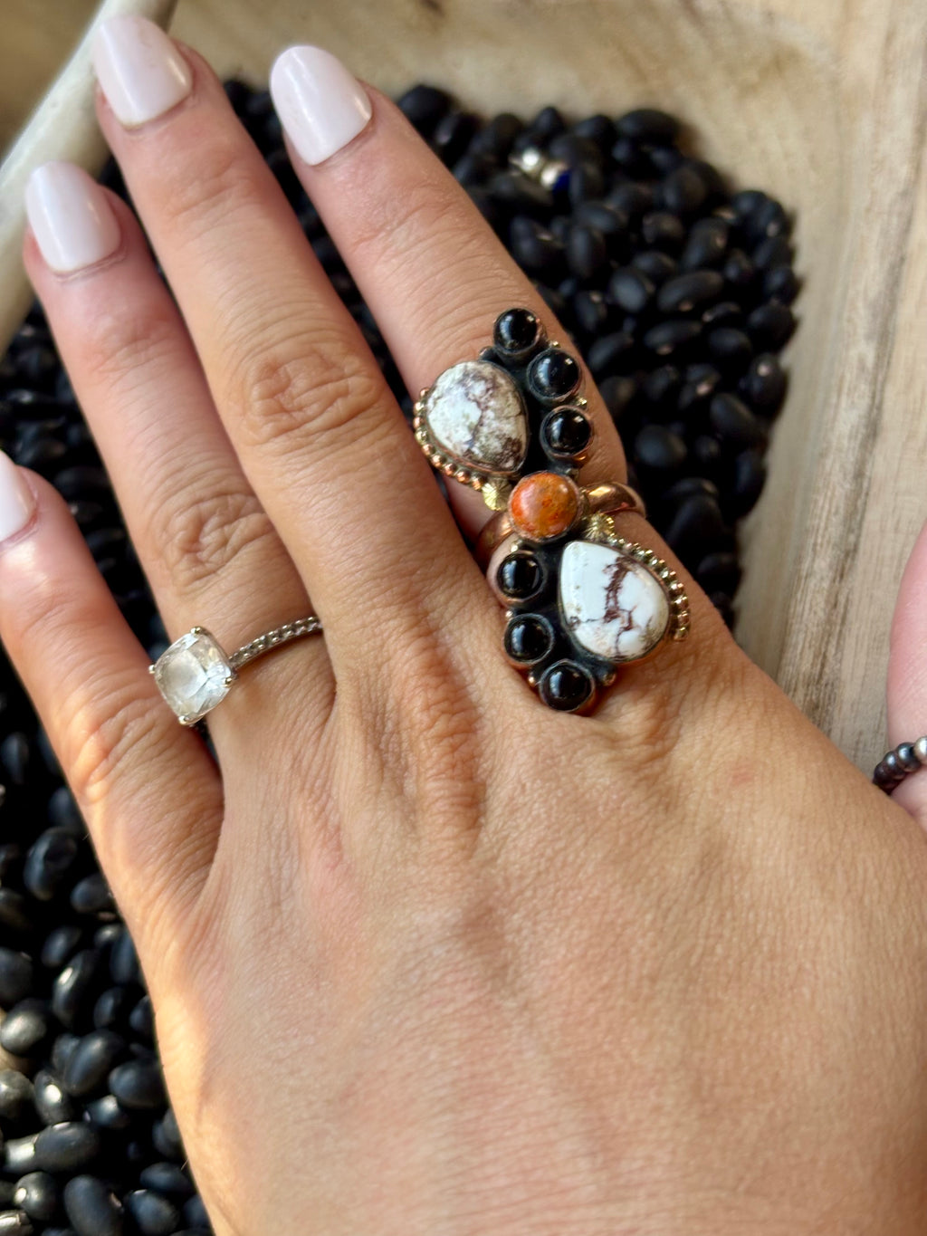 Mixed Copper Stone Adjustable Ring