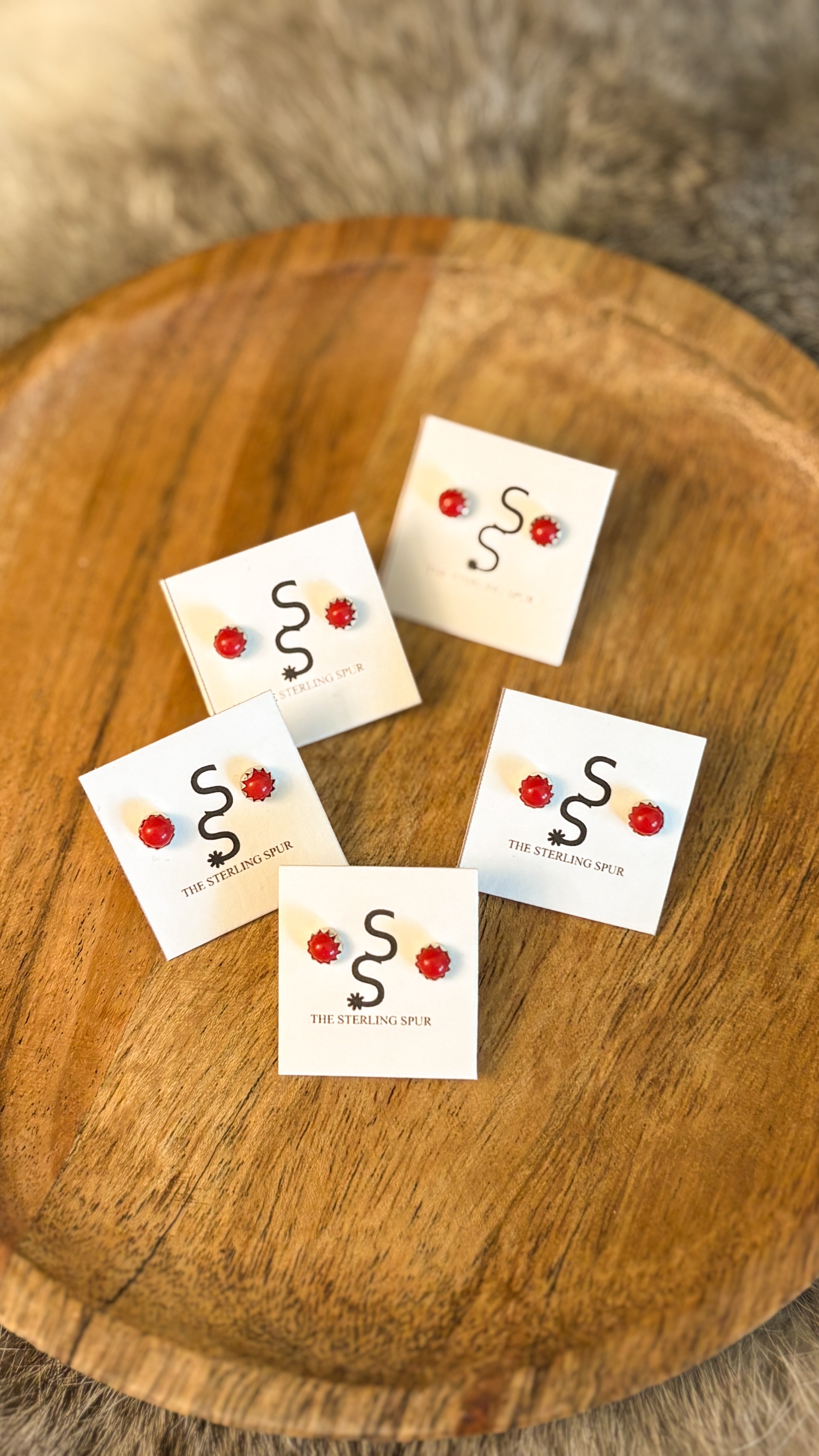 4MM CORAL STUDS BY LINDA YAZZIE