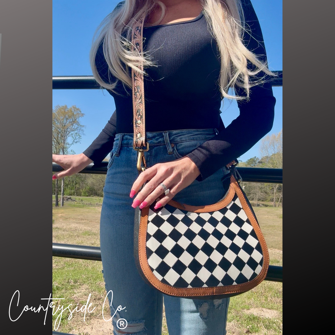 Brim Checkered Leather Conceal Carry Purse