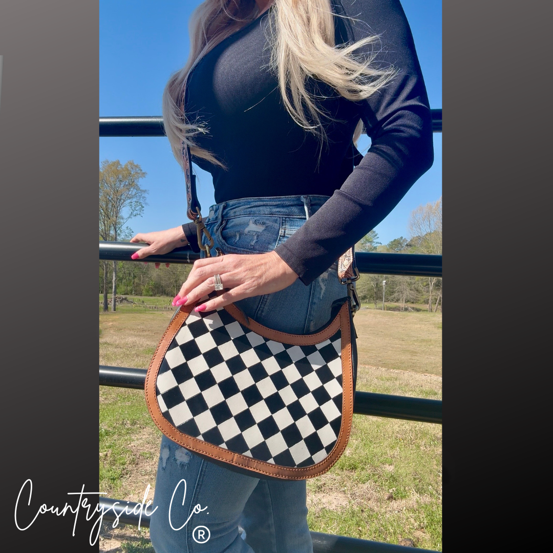 Brim Checkered Leather Conceal Carry Purse