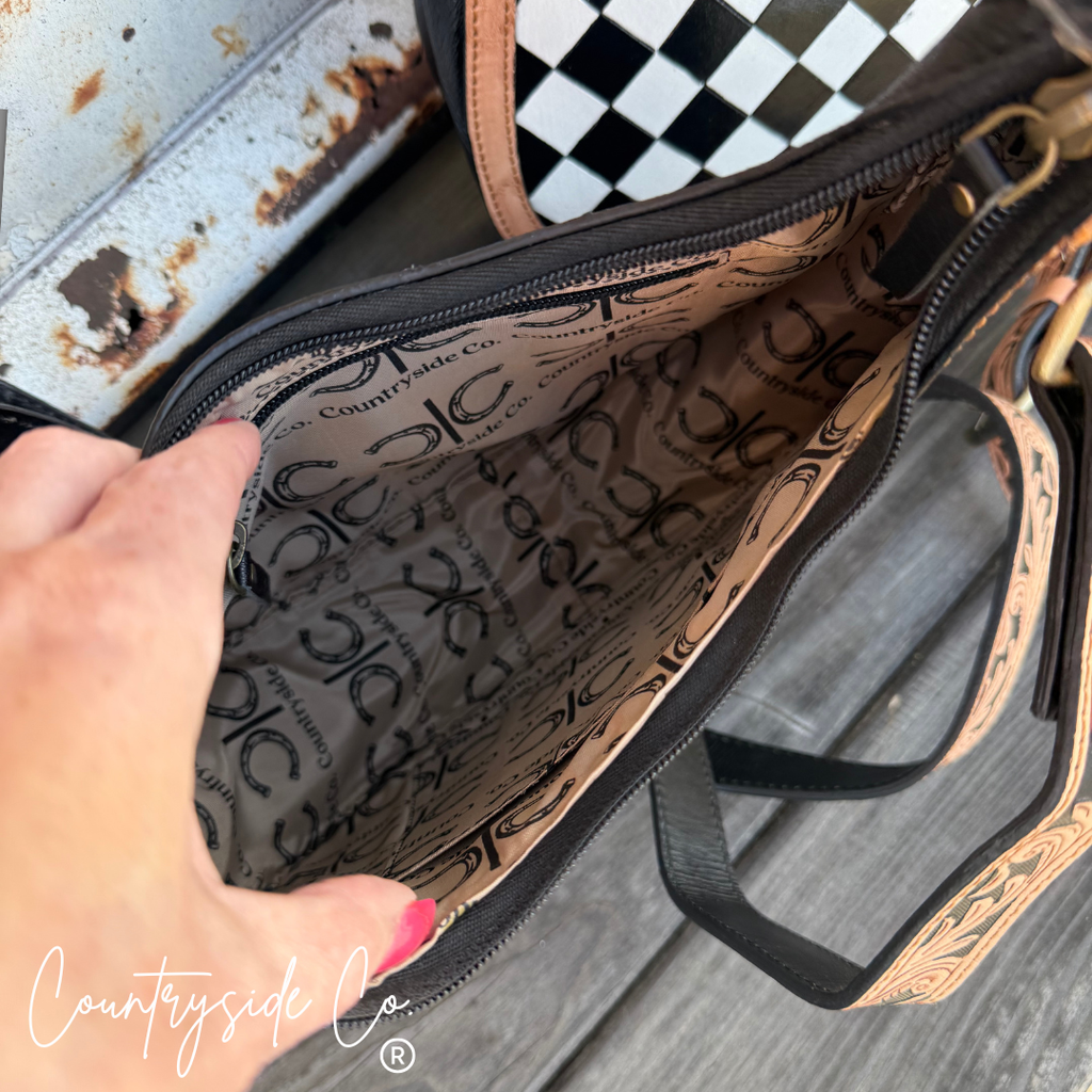Brim Checkered Leather Conceal Carry Purse