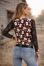 Card Room Cowgirl Lace Sleeve Top