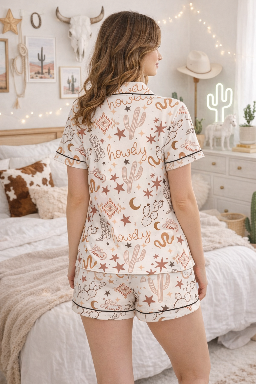 Yeehaw Howdy 2 Piece Satin Pajamas Short Set