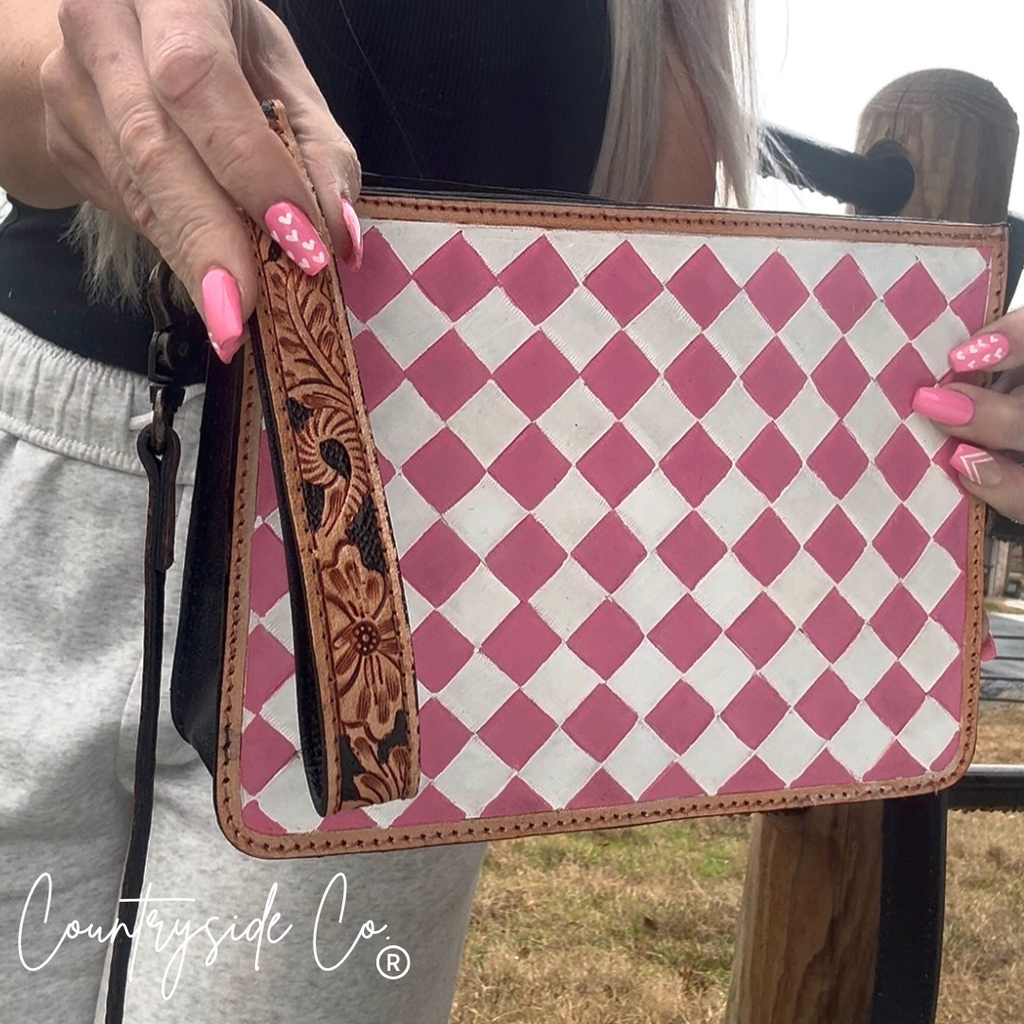 Cowgirl Candy Checkered Leather Purse with Wristlet