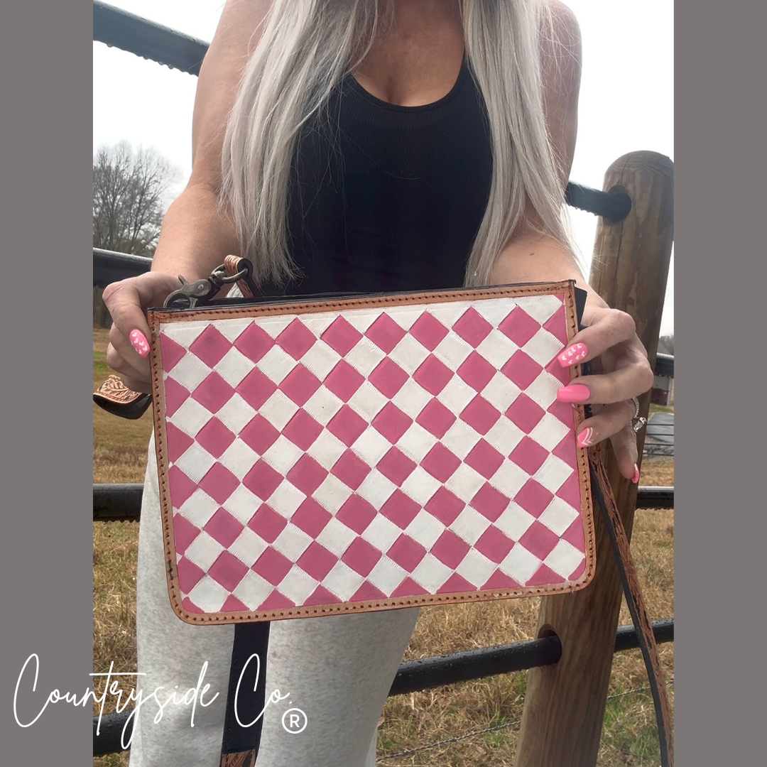 Cowgirl Candy Checkered Leather Purse with Wristlet