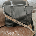 Panhandle Tooled Leather Cowhide Conceal Carry Tote, Computer Bag