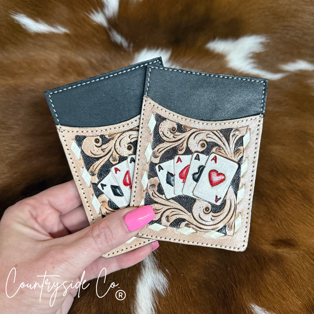 Gambler Tooled Leather Credit Card Holder