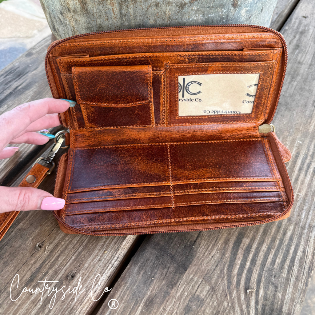 Laney Tooled Leather Wallet Wristlet