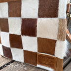 Checkered Cowhide XL Wristlet - Make Up Bag Wristlet