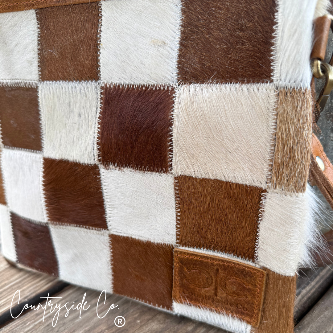 Checkered Cowhide XL Wristlet - Make Up Bag Wristlet