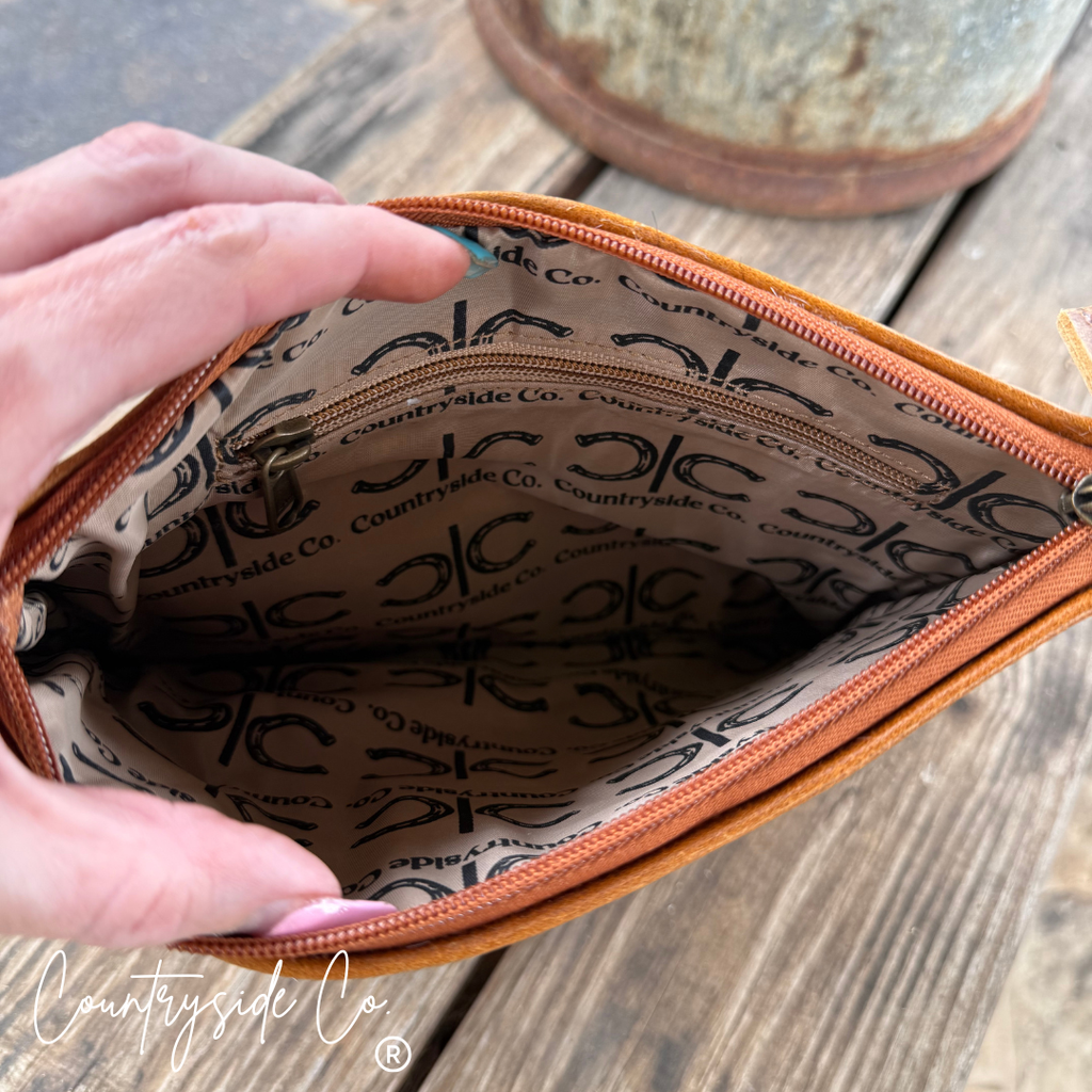 Checkered Cowhide XL Wristlet - Make Up Bag Wristlet