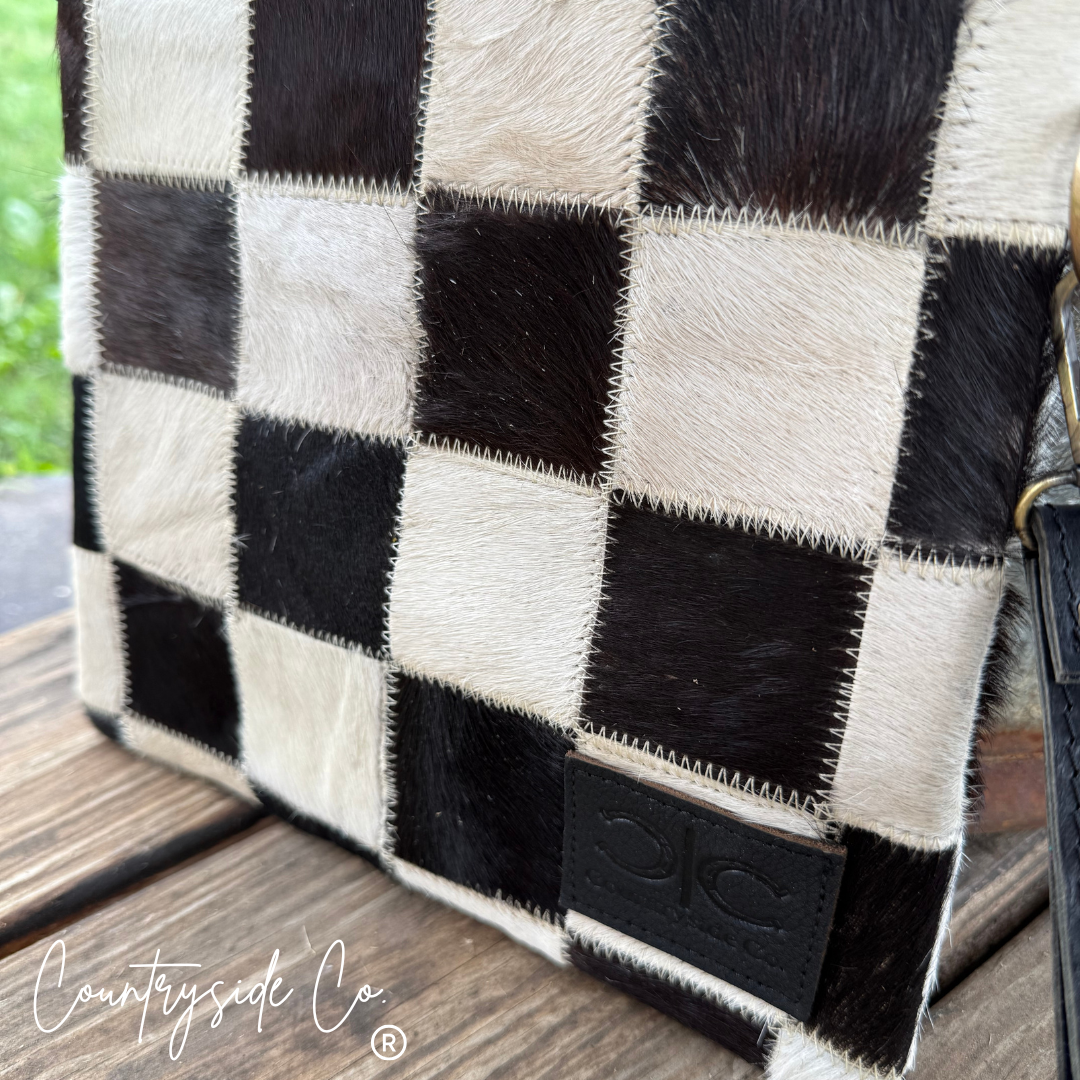 Checkered Cowhide XL Wristlet - Make Up Bag Wristlet