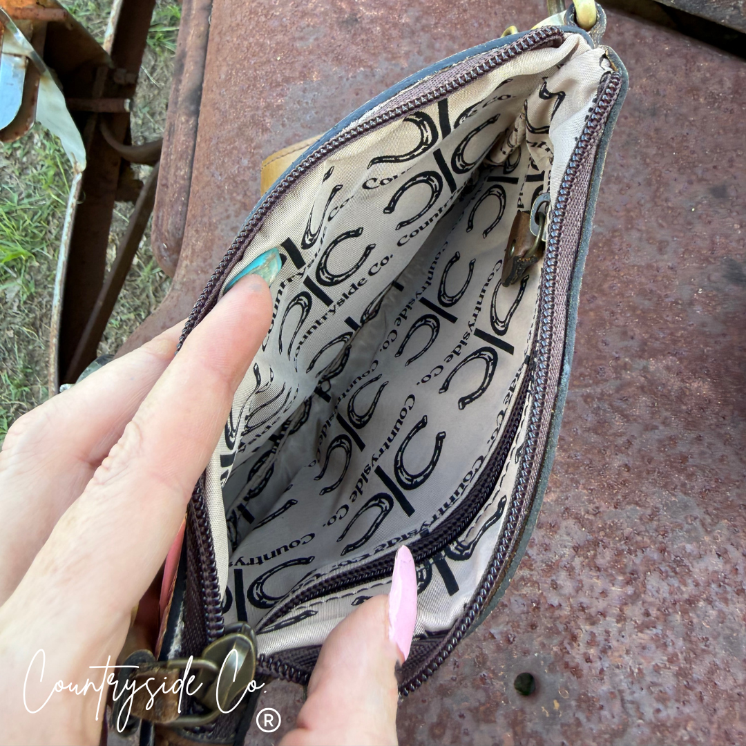 Cherry Bomb Cowhide Purse Crossbody with Wristlet