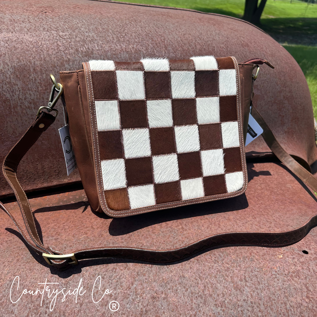 Cattleman Luxe Checkered Cowhide Concealed Carry Purse