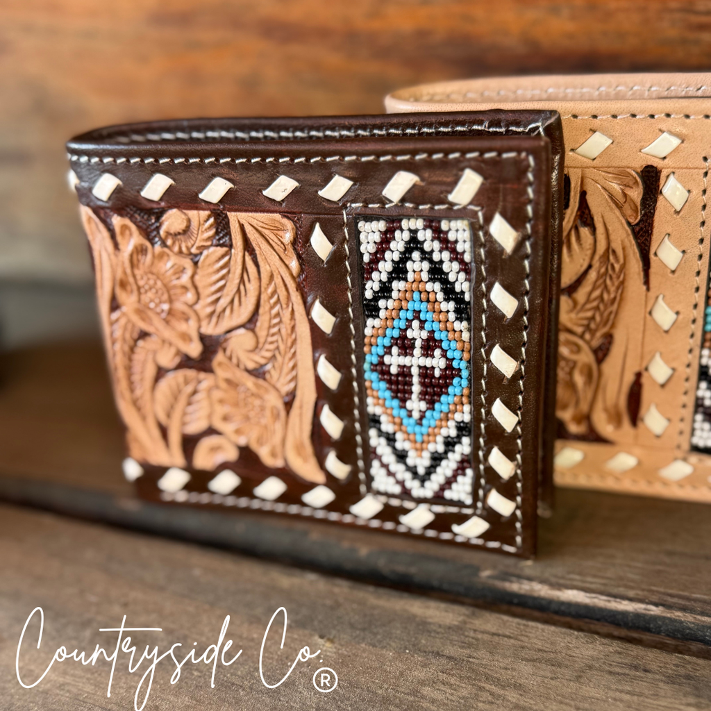 Beaded Cross Leather Men's Wallet