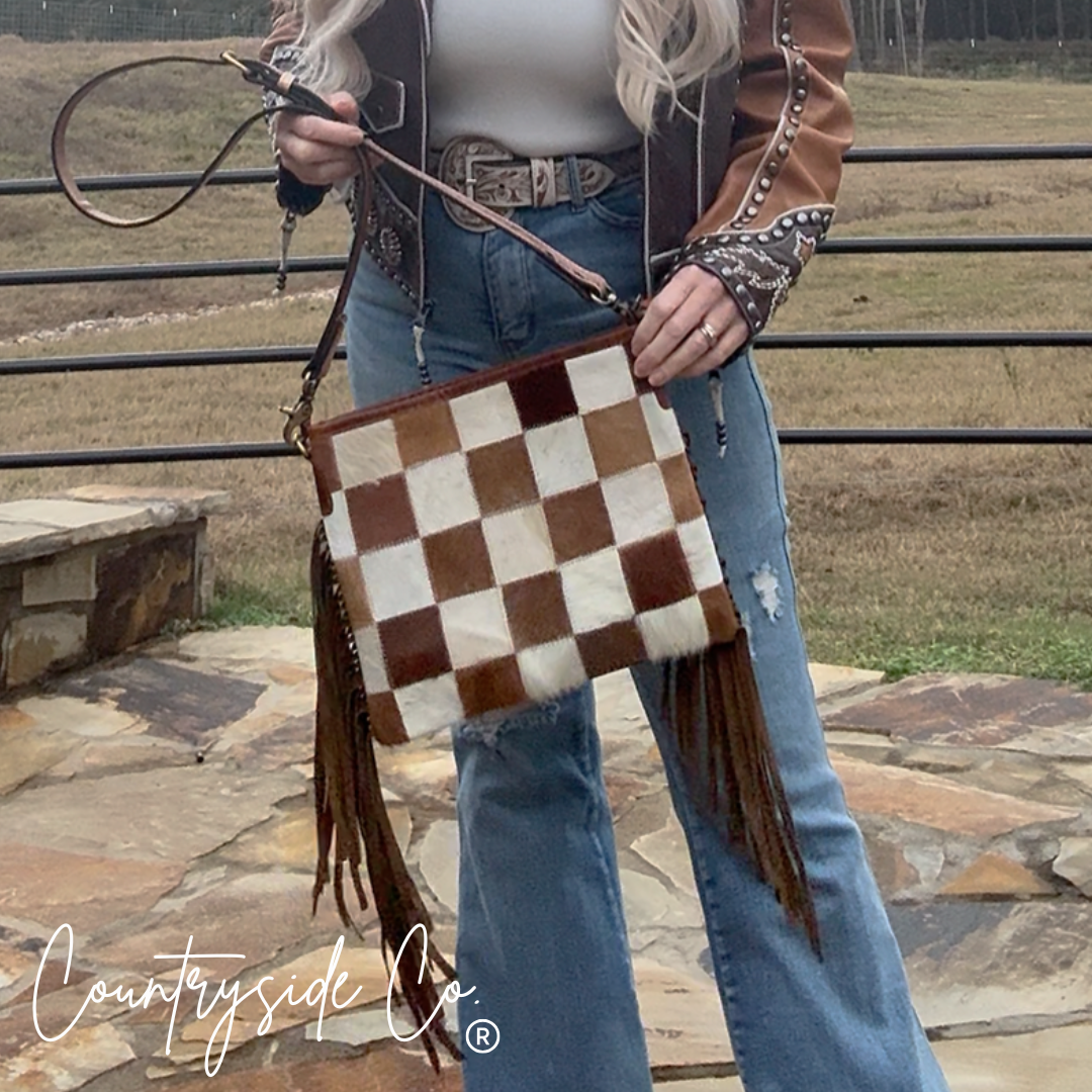 Longhorn Trail Cowhide Conceal Carry Checkered Purse