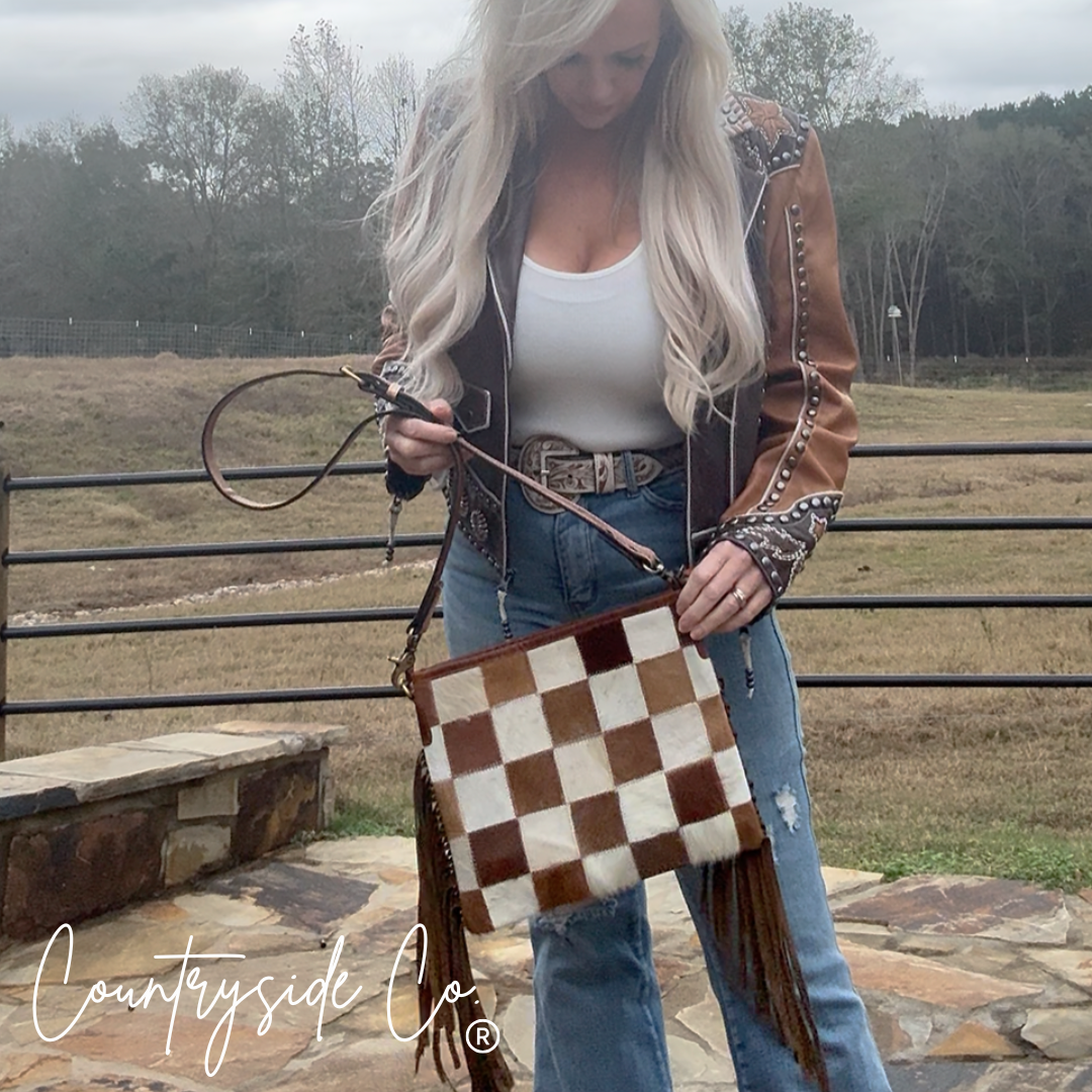 Longhorn Trail Cowhide Conceal Carry Checkered Purse