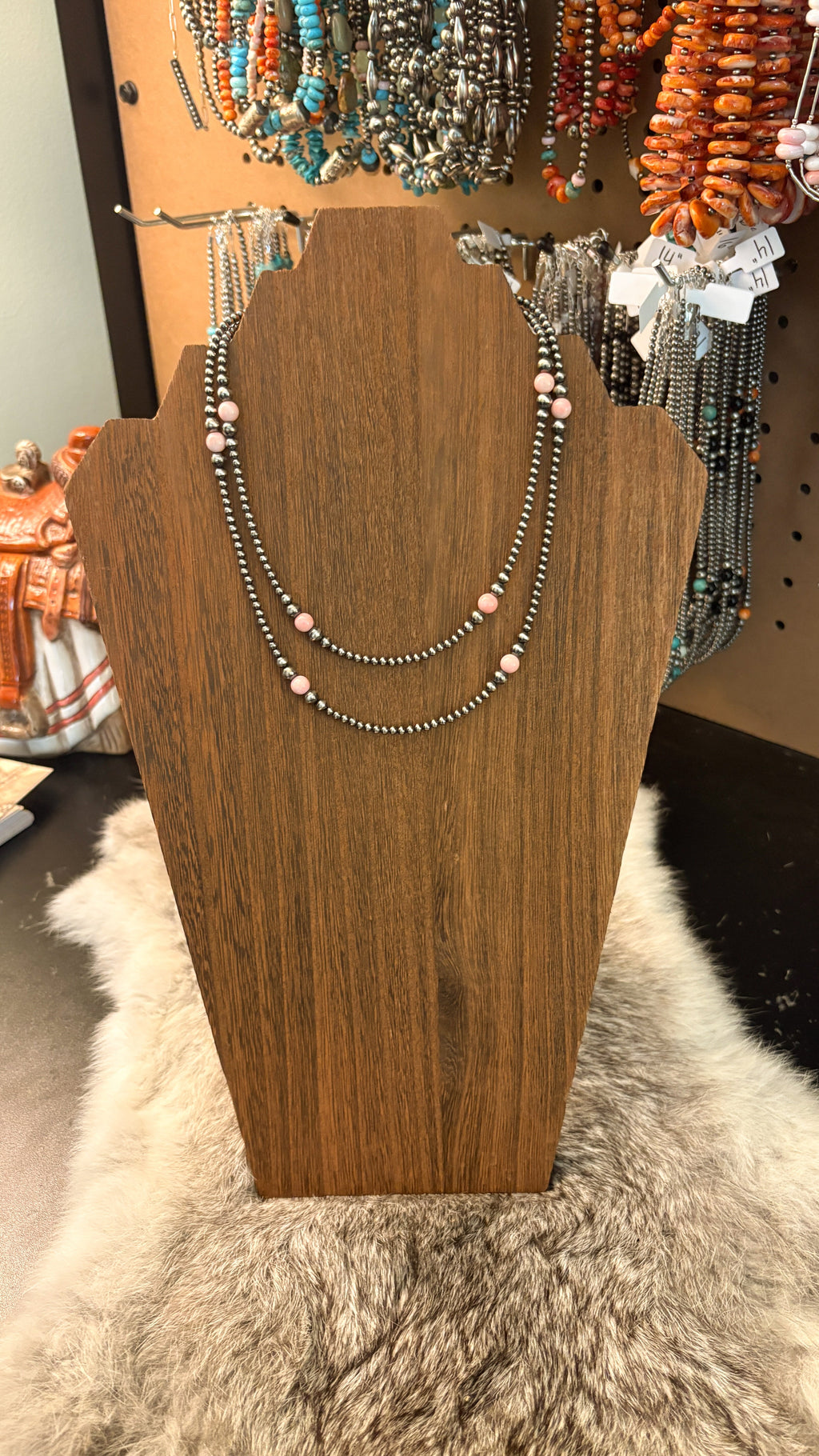 3-6MM GRADUATED STERLING SILVER PEARL NECKLACE - PINK CONCH