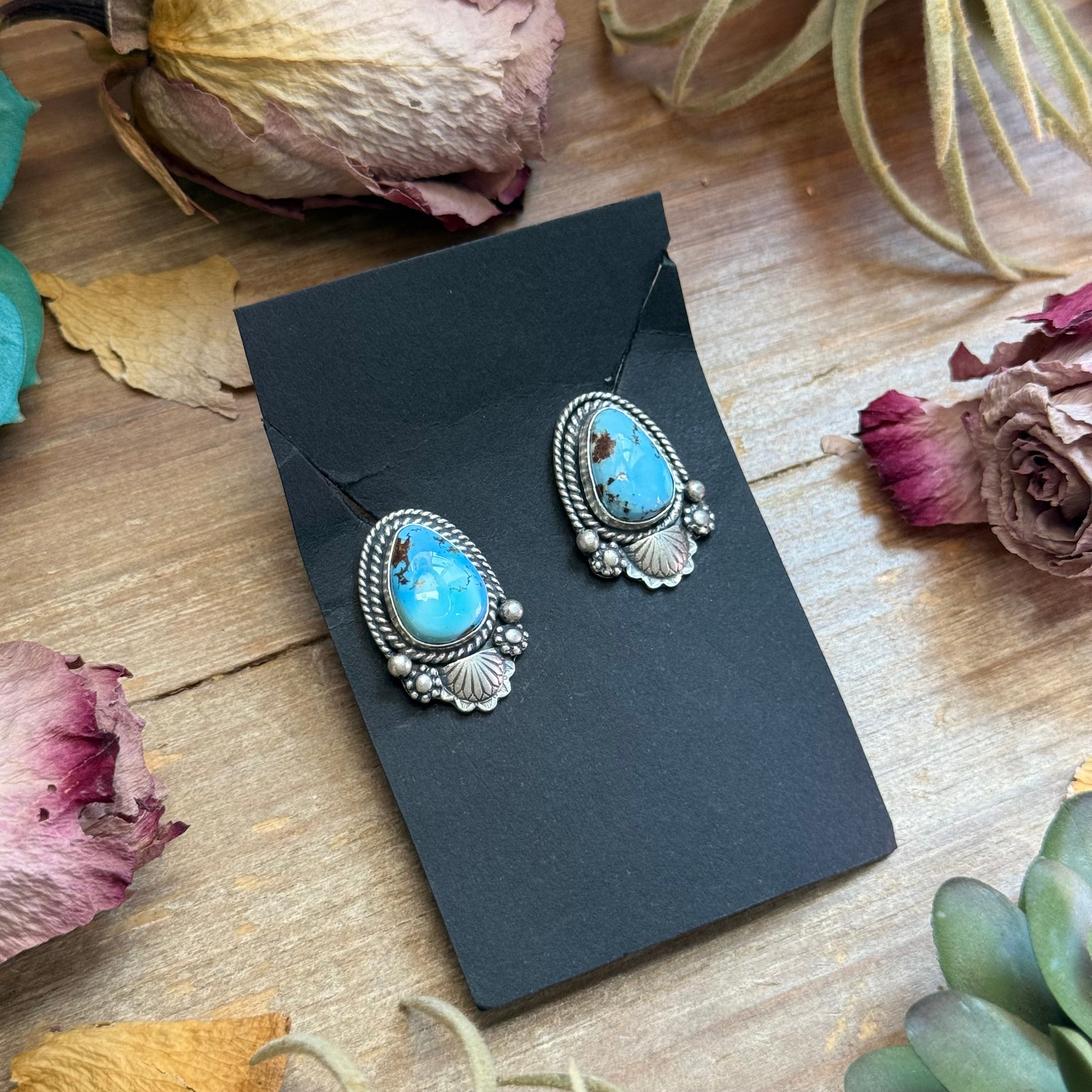 47 - Sterling Silver Golden Hill Turquoise Stud Earrings by Jason Ogg