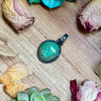 MJ Green Turquoise Sterling Silver Pendant – Free Form Round