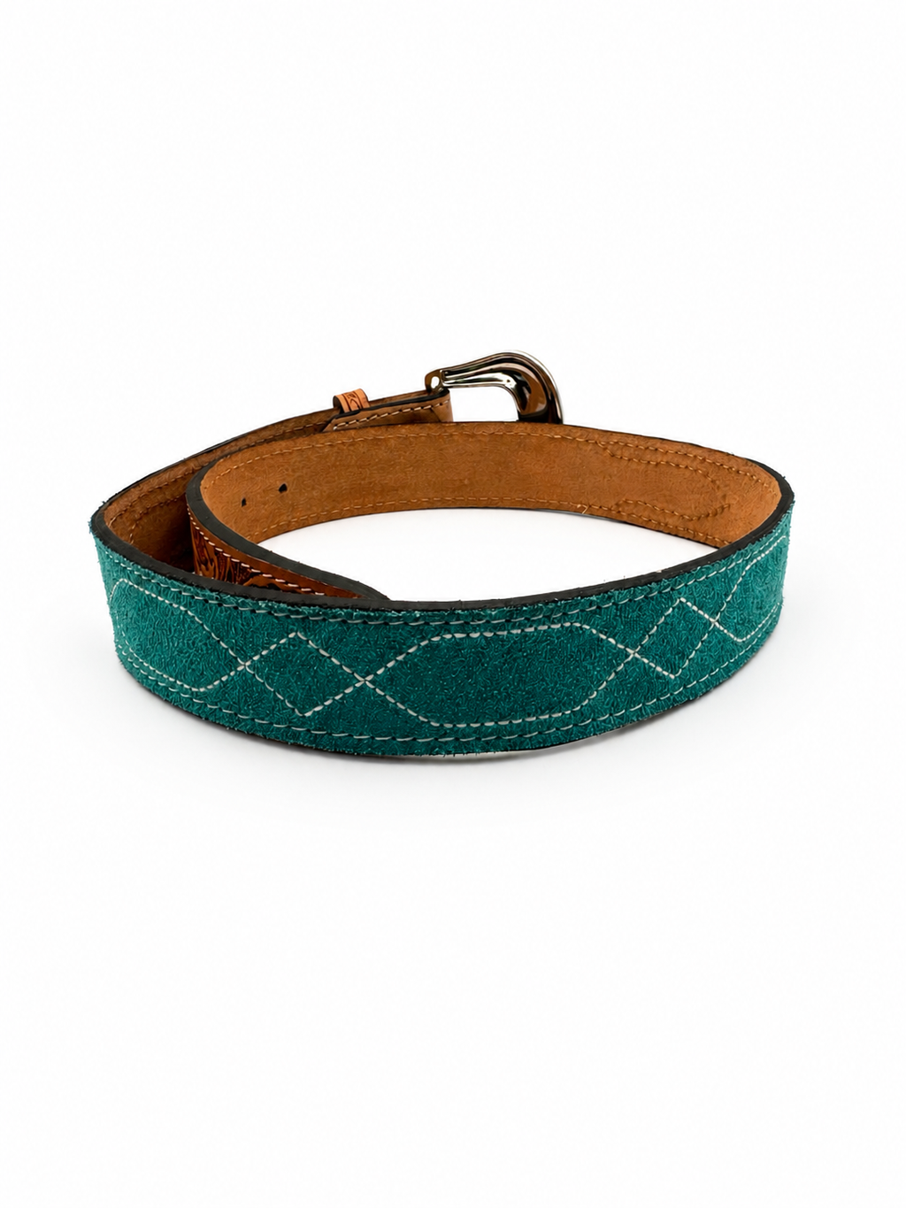 Western Stitch Genuine Suede & Hand Tooled Leather Belt -Turquoise