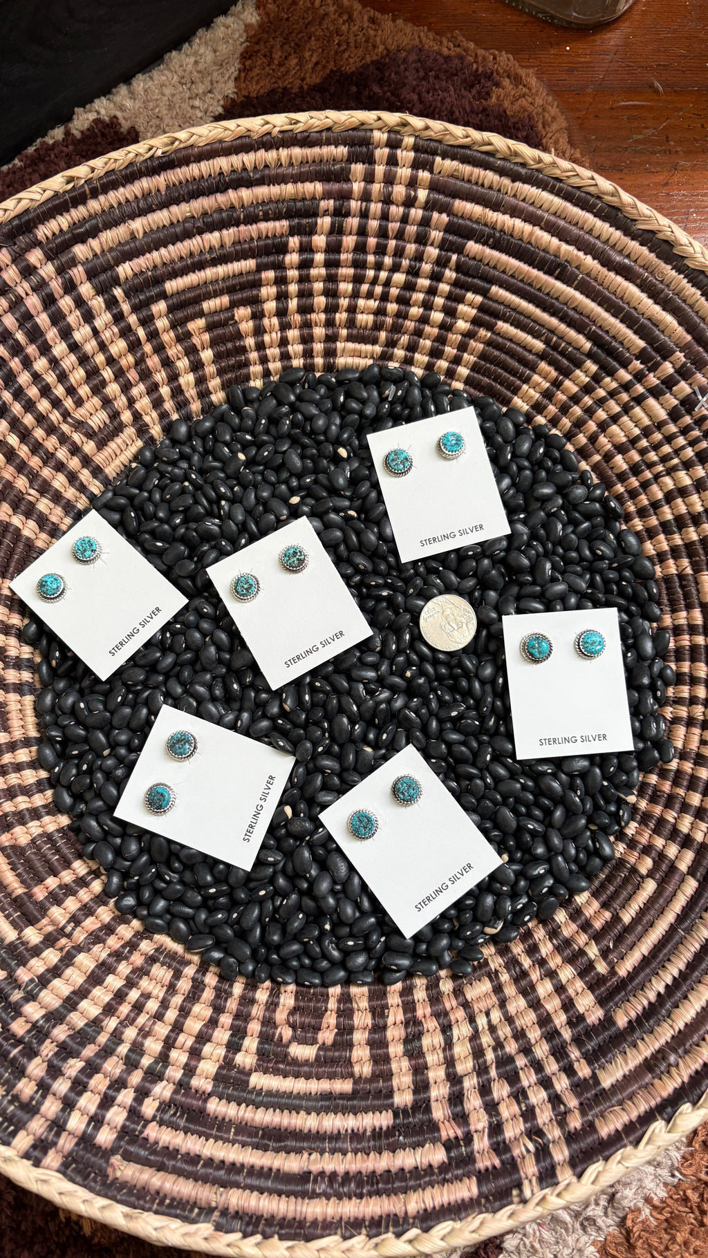 KINGMAN TURQUOISE NUGGET STYLE ROUND STUD EARRINGS BY ESTHER WHITE