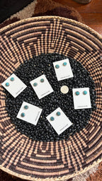 KINGMAN TURQUOISE NUGGET STYLE ROUND STUD EARRINGS BY ESTHER WHITE