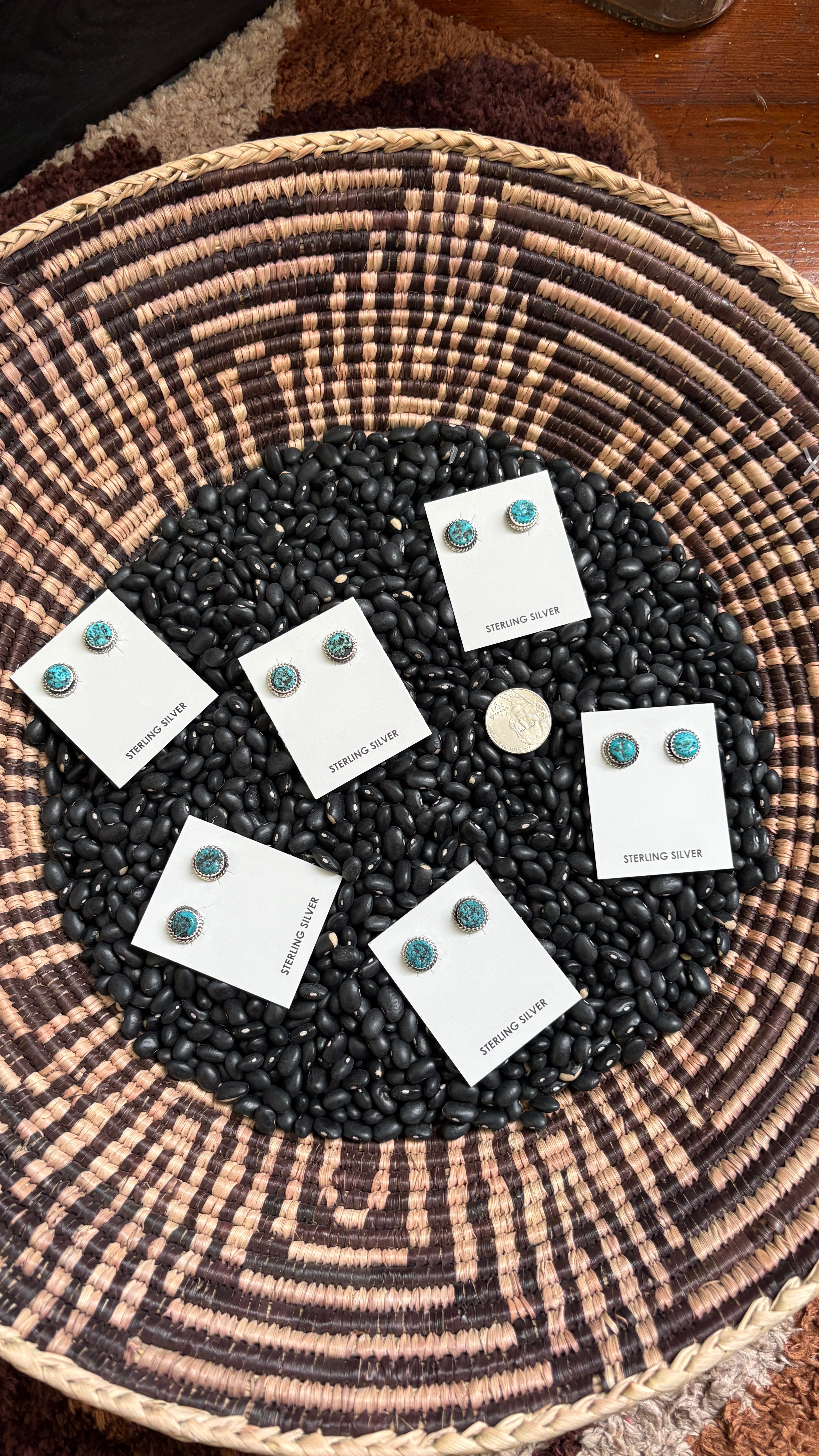 KINGMAN TURQUOISE NUGGET STYLE ROUND STUD EARRINGS BY ESTHER WHITE