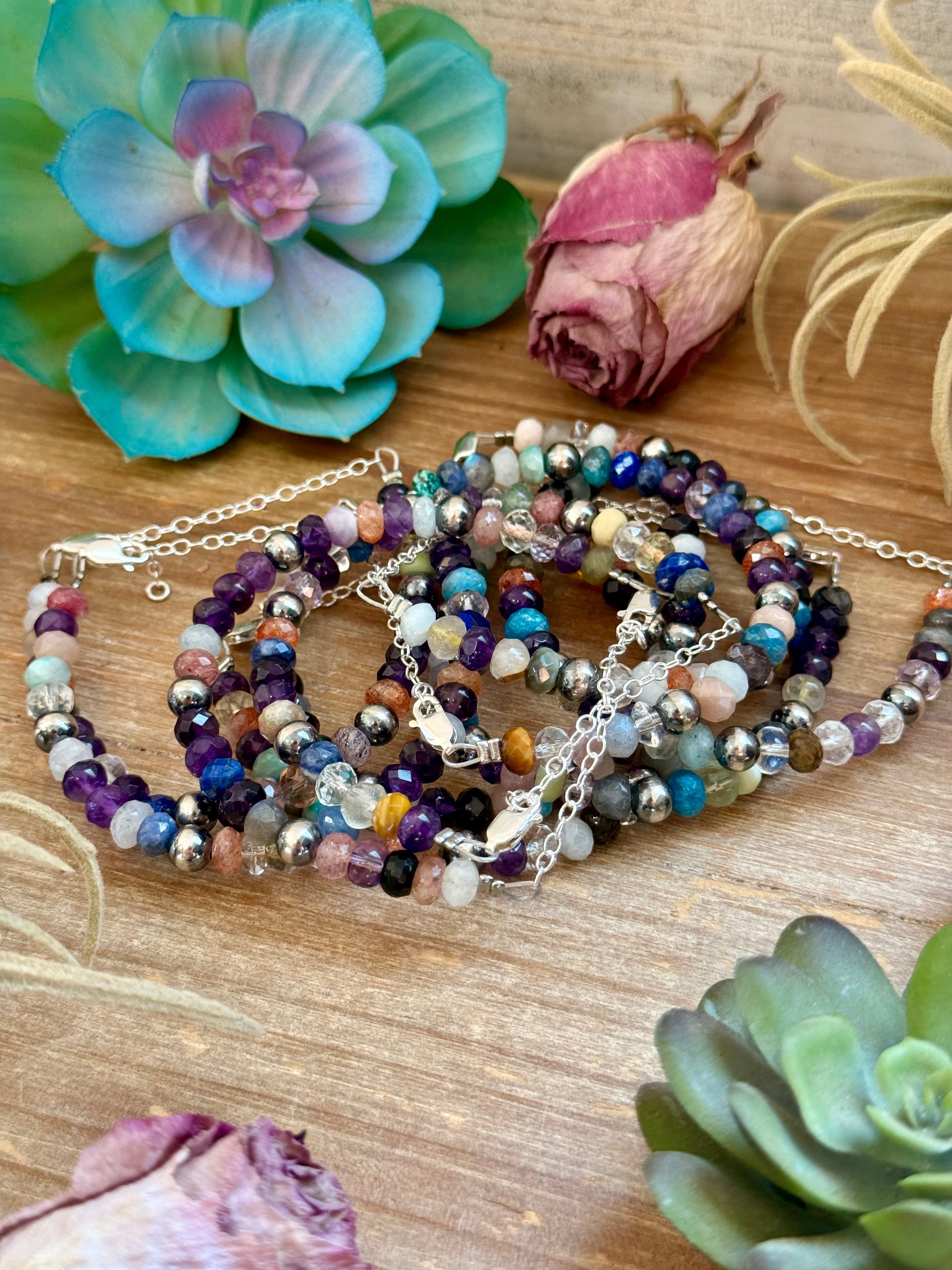6.25” Mixed Gemstone Bracelet – 6mm Sterling Silver Pearls