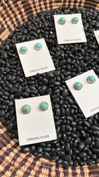 KINGMAN TURQUOISE ROUND STUD EARRINGS BY ESTHER WHITE