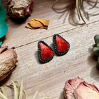 MJ Large Red Spiny Oyster Teardrop Stud Earrings with Beaded Wire