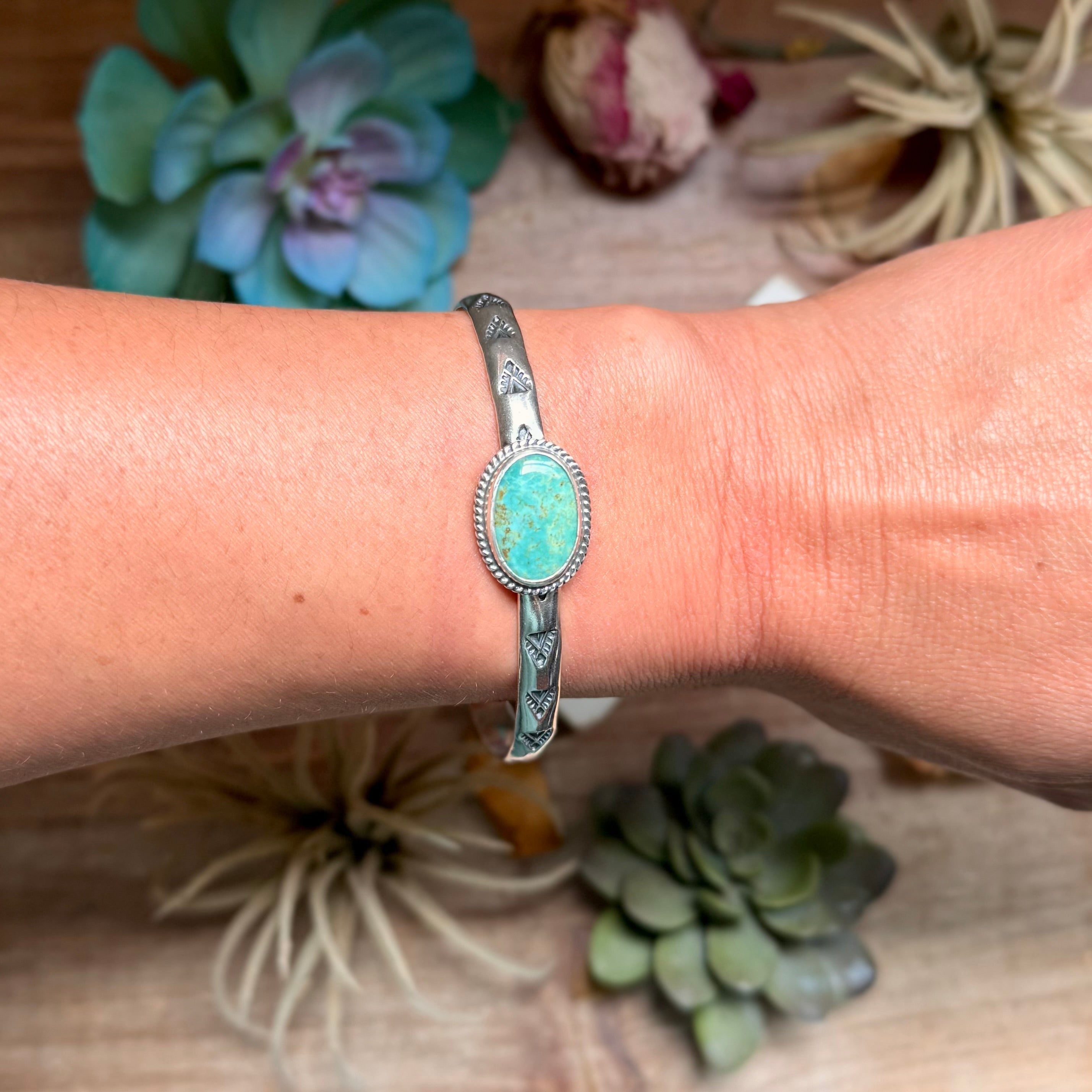 118 Sterling Silver Kingman Turquoise Stamped Stacking Cuff by Jason Ogg