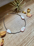 Sterling Silver Choker – 3 Flat Pink Conch Teardrops – 14.5" Approx.