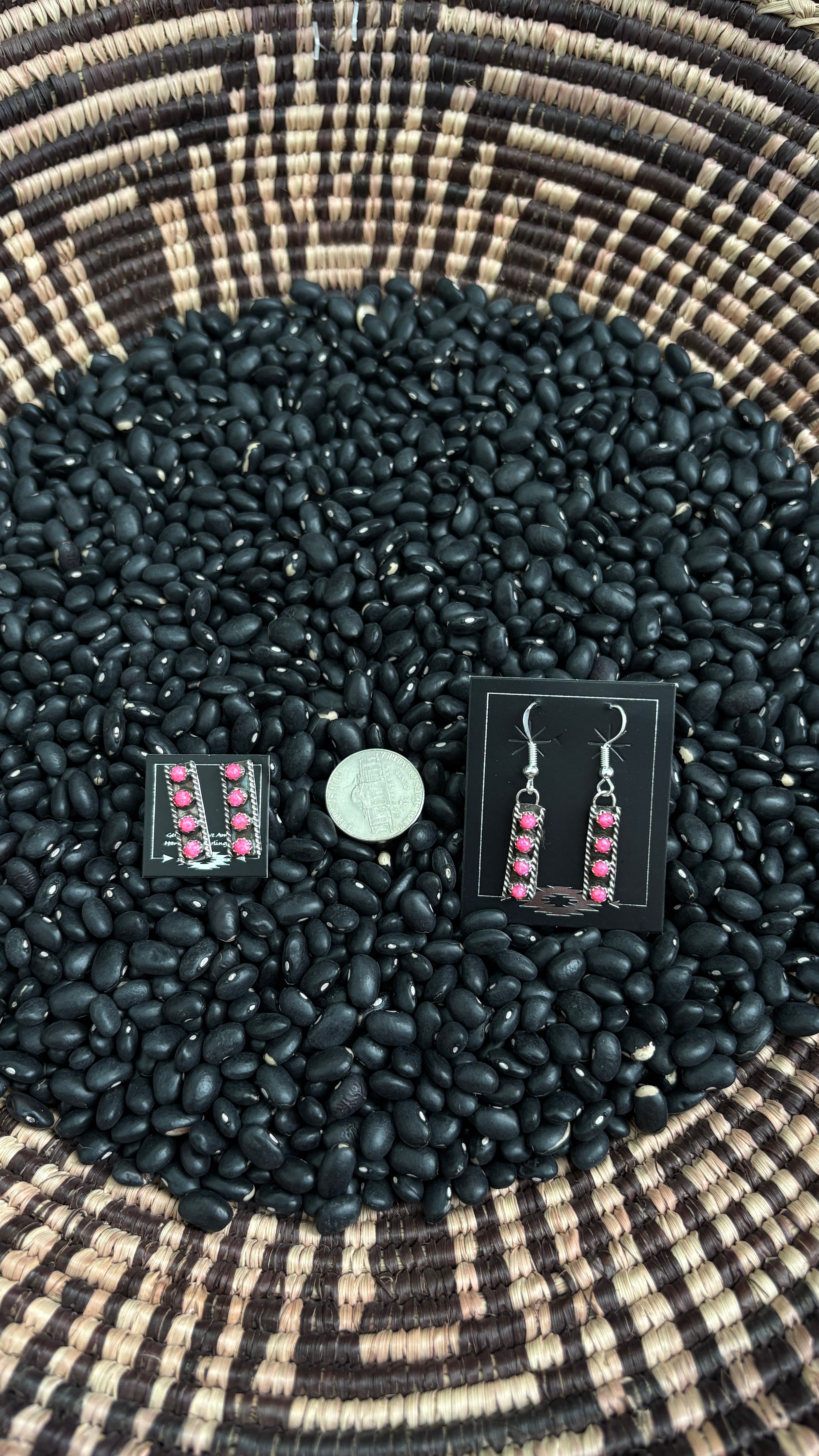 4 STONE HOT PINK OPAL BAR EARRINGS - SMALL