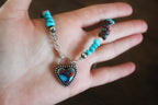 Pink Dahlia Turquoise heart on a Kingman and Pink Dahlia beaded chain