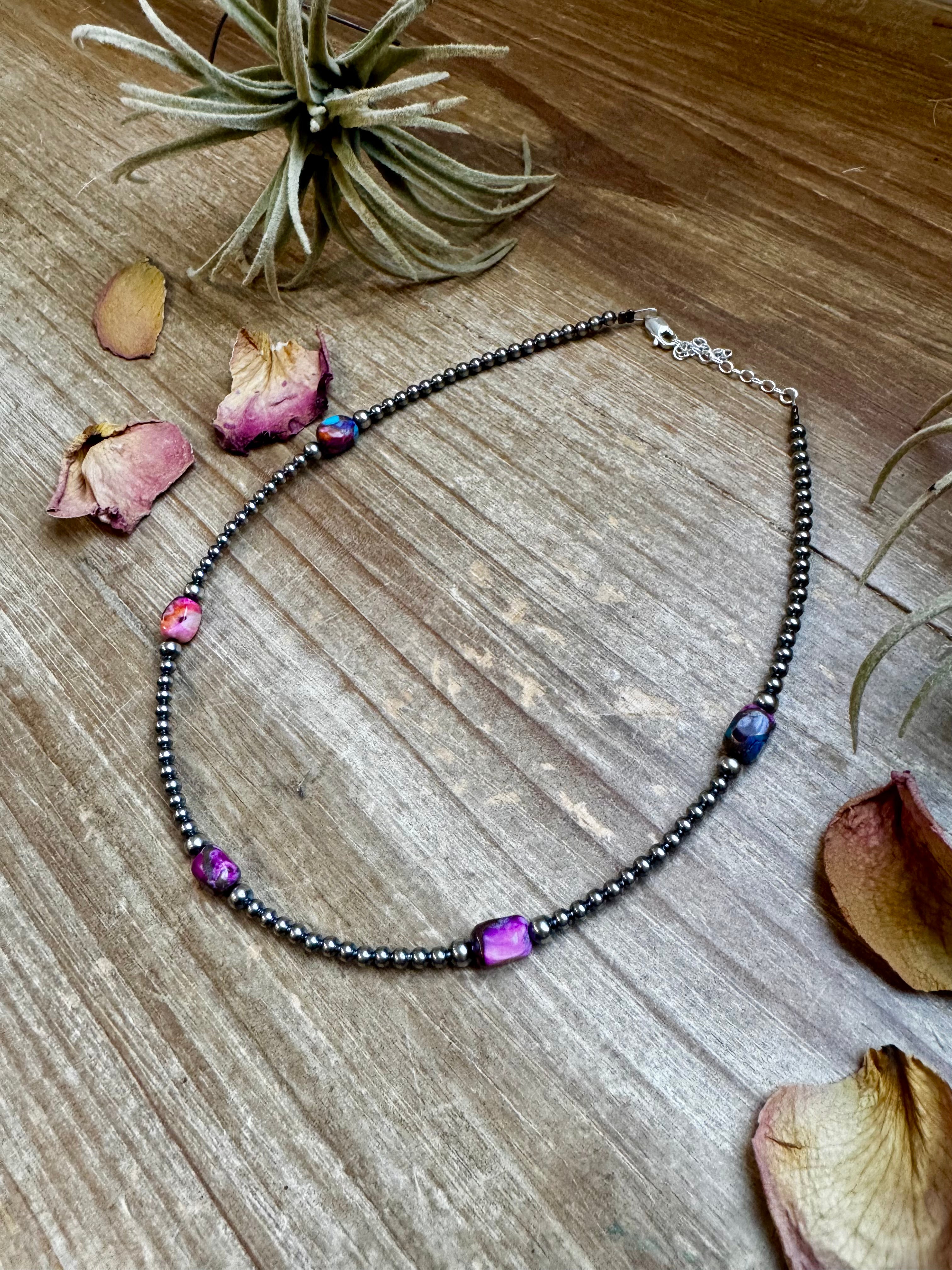 5 Pink dye Turquoise Choker and Sterling Silver Pearls
